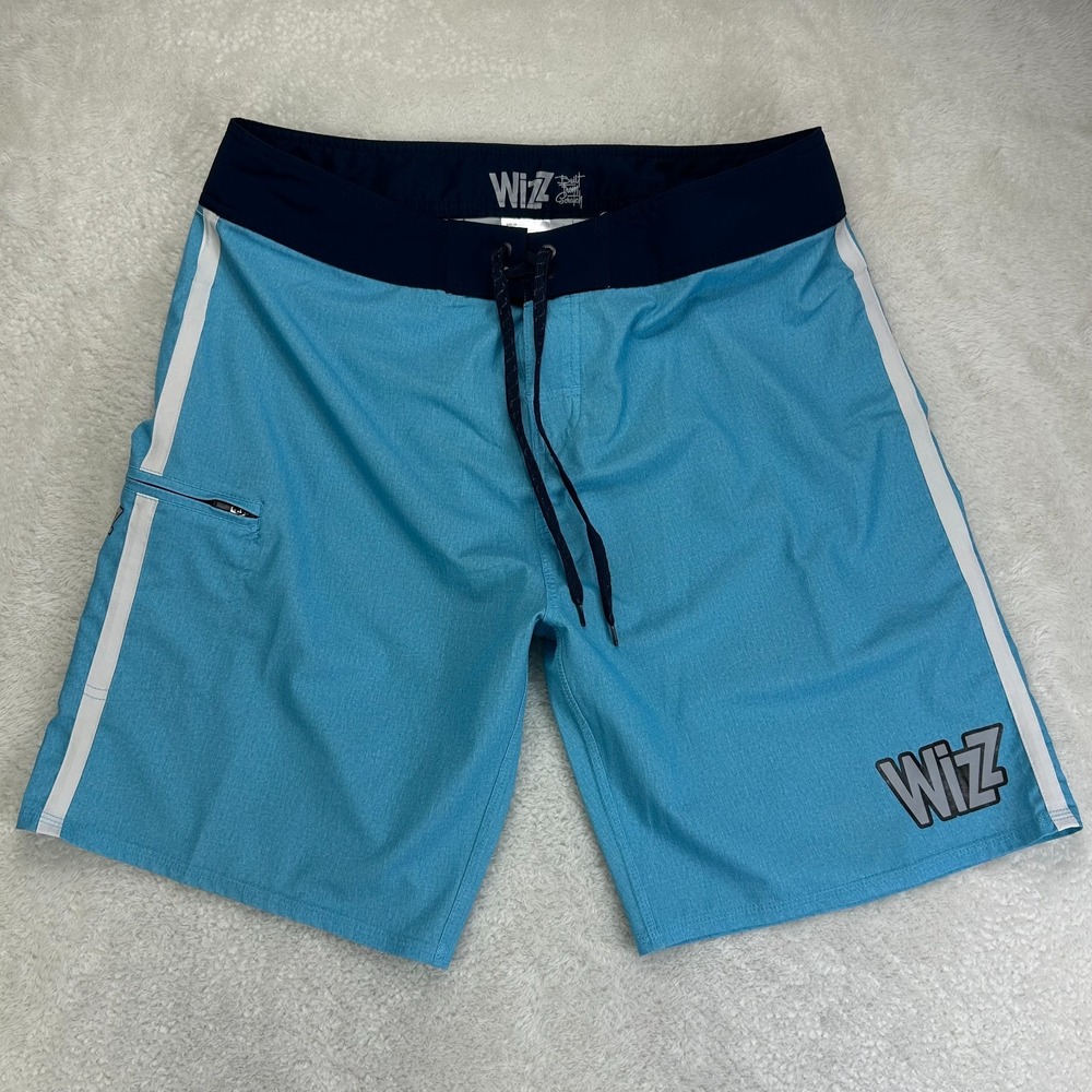 Wizz Physique Board Shorts Competition Stage Trunks Mens 34 Blue Stretch Comfort